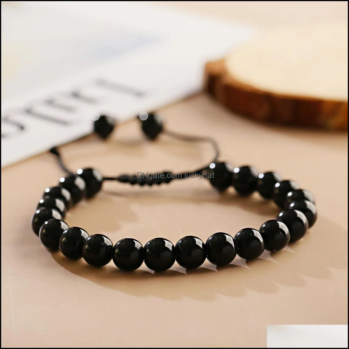 8mm tiger eye stone beads bracelet adjustable braided rope bangles natural lava rock men women yoga healing balance bracelets