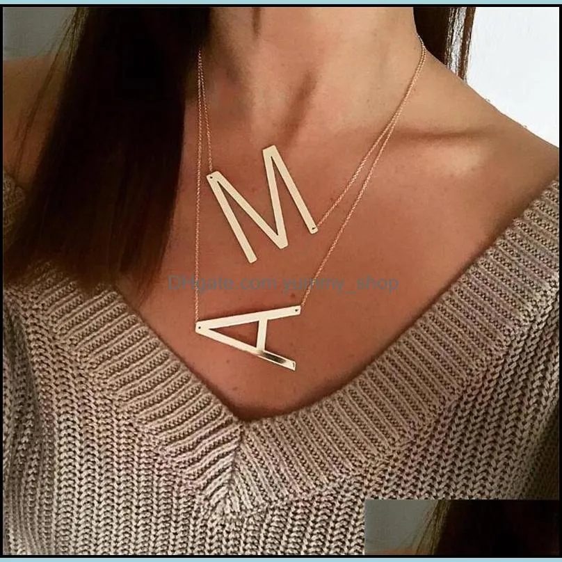large alphabet necklace fashion personalized gold big letter chain stainless steel az pendant necklaces jewelry for women