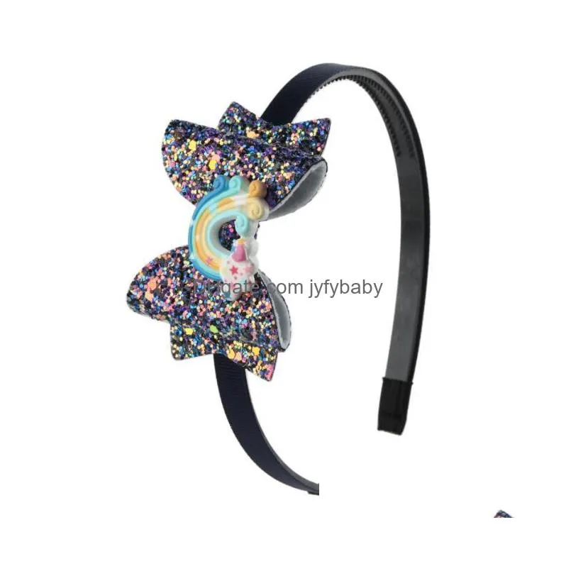 girl baby rainbow headband kid accessories sequin fruit bowknot hair sticks cartoon children shining bow kids