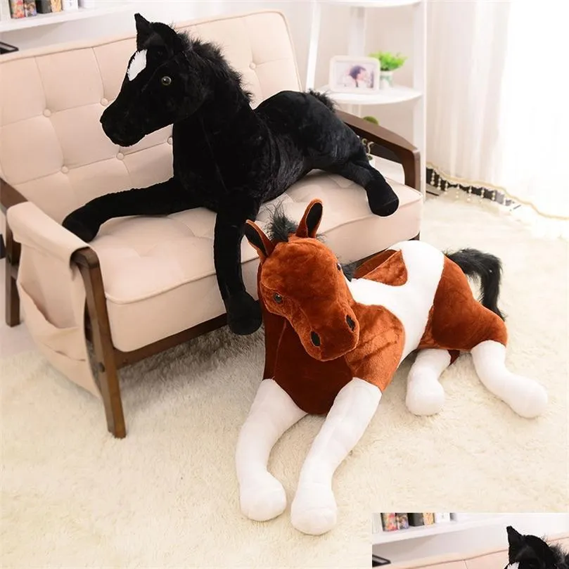 simulation animal 70x40cm horse plush toy prone horse doll for birthday gift lj201126