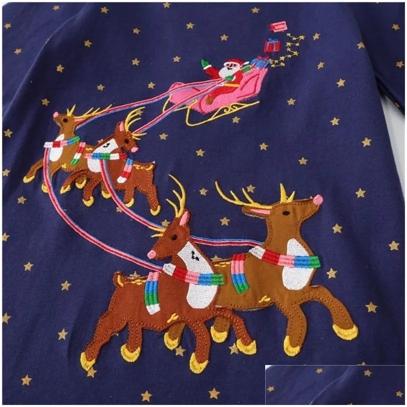 girls dresses jumping meters christmas girls embroidery deer santa claus fashion toddler kids clothes selling long sleeve costume