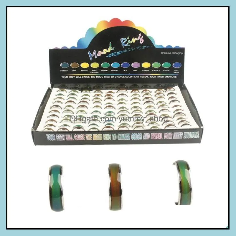 whloesale 100pcs mix size mood ring changes color to your temperature reveal your inner emotion fashion jewelry