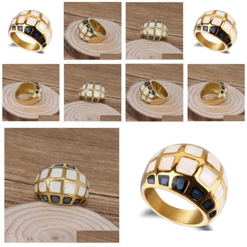 natural multicolor shell ring for men women black gold color stainless steel hip hop rings fashion jewelry