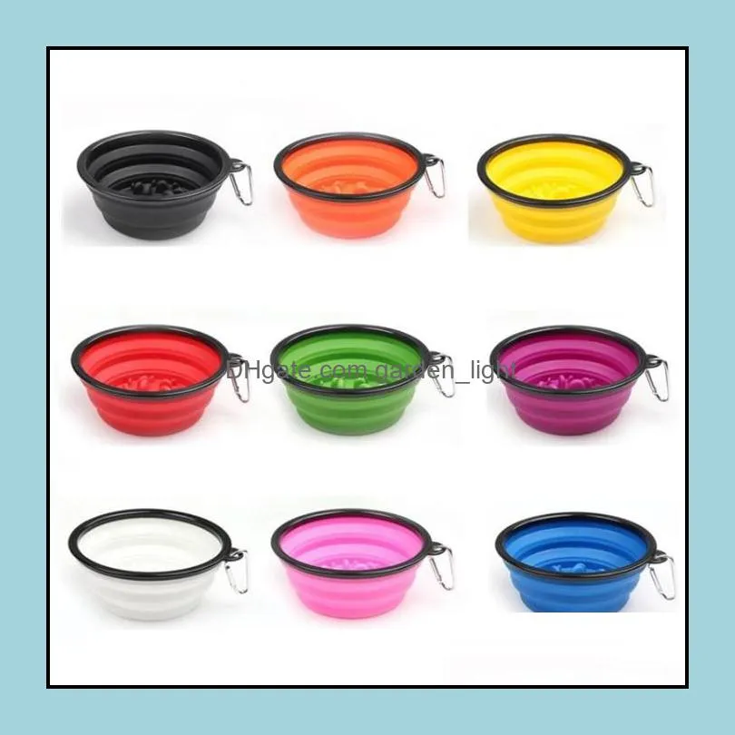 collapsible pet feeding bowl slow food bowl water dish feeder silicone foldable choke bowls for outdoor travel 9 colors to choose