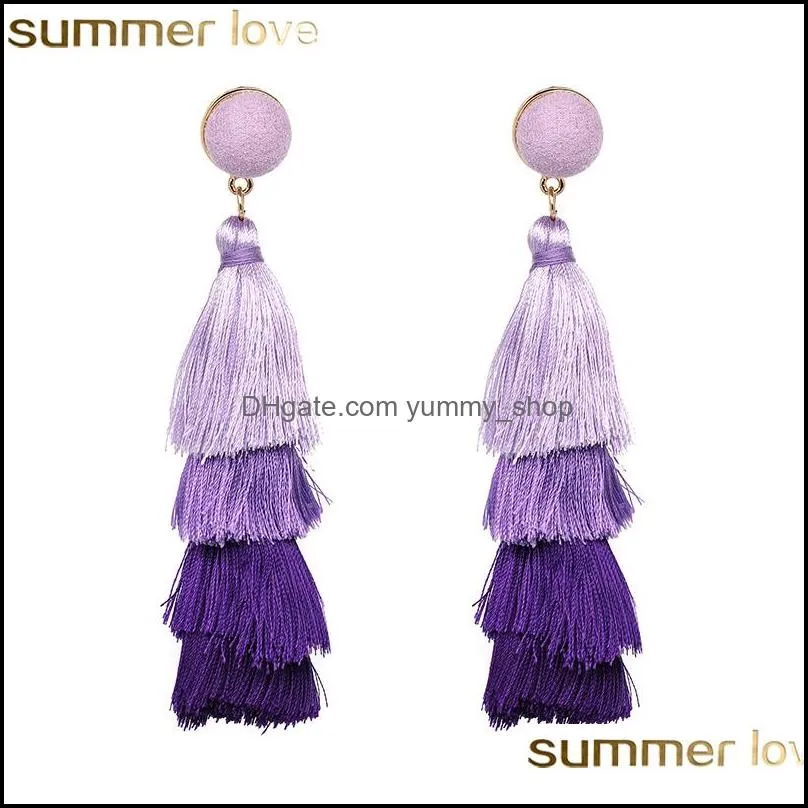 fashion 4 layered tassel earrings wool multi color earrings bohemian fringe drop long earrings jewelry for women girls wholesale