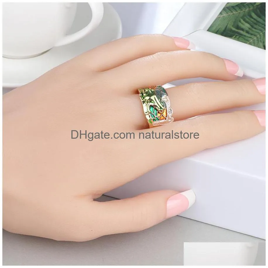 kinel hot animal jewelry frog rings fashion green enamel wide ring for woman party crystal gold color vintage jewelry 2019 new