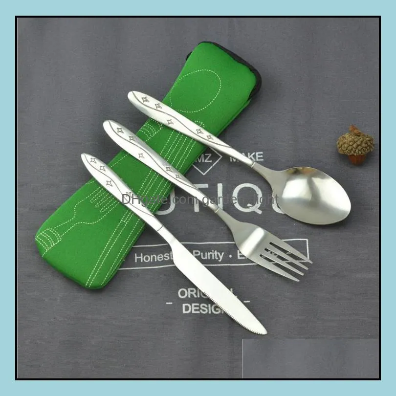 portable cutlery set stainless steel tablewares camping fork spoon knife bags tableware 3pcs/set kitchen accessories lxl239a1