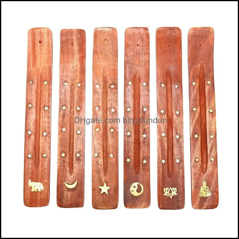 natural wooden incense stick holder tray fragrance lamps ash catcher creative printing stars and moon burner holders censer tool