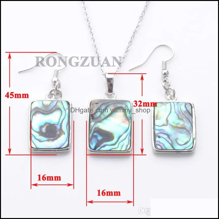 chain 45cm fashion women jewelry set earrings rectangle beads pendant colorful natural abalone shell necklace