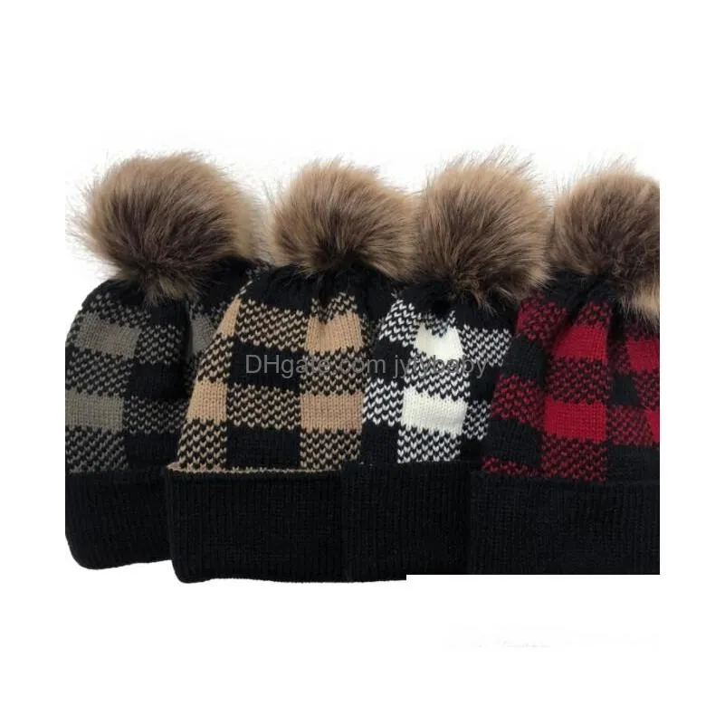 christmas warm woolen hat xmas generous lattice crimping color matching cc standard detachable wool ball crimping knitted hats