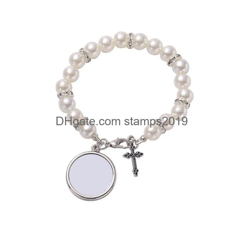 sublimation rosary bracelet zinc alloy blanks band bracelet party favor personalized double sided heat transfer diy gift