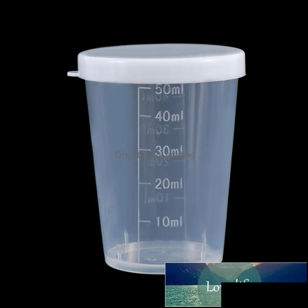 10pcs 50ml plastic transparent measure cups with white lids cap container liquid measure beaker