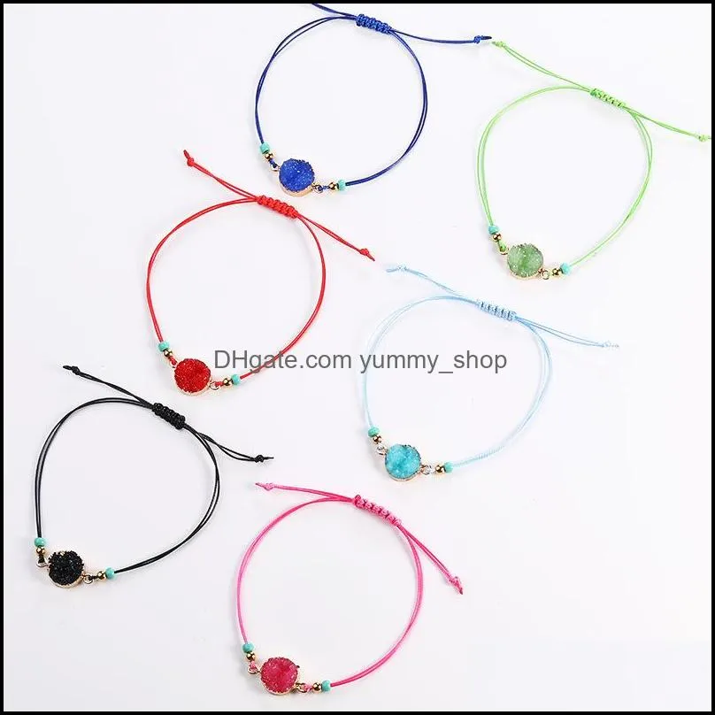 fashion druzy resin stone bracelet make a wish card wax rope braided bracelets womens korean jewelry gift