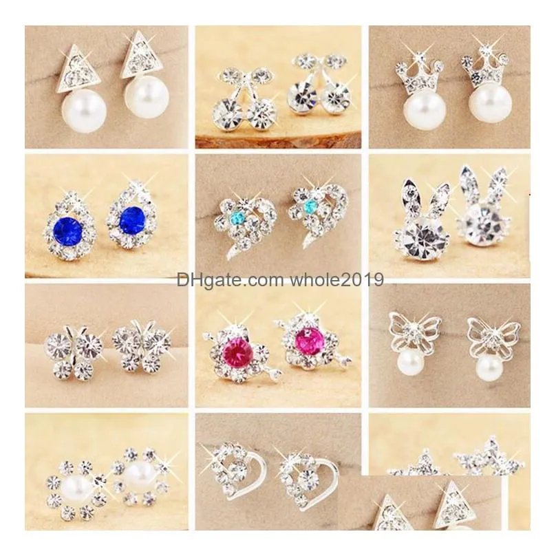 50 style stud earrings new fashion lovely women heart crystal ear stud earring jewelry for charming lover earring diamante earing