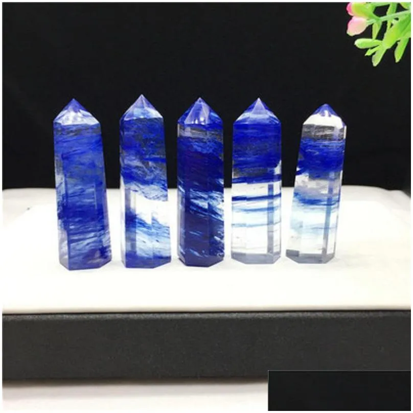 blue crystal point rough stone crafts ornaments ability quartz pillar mineral healing wands reiki energy tower