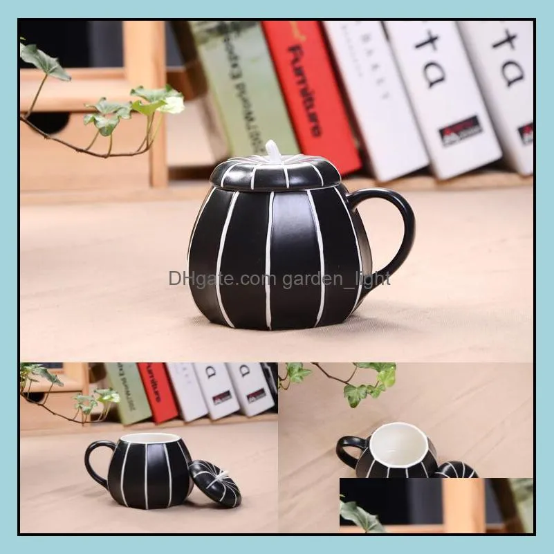 ceramic mugs with lid creative color tea cups halloween thanksgiving day pumpkin cup gift for family dinner 4 styles lxl410a