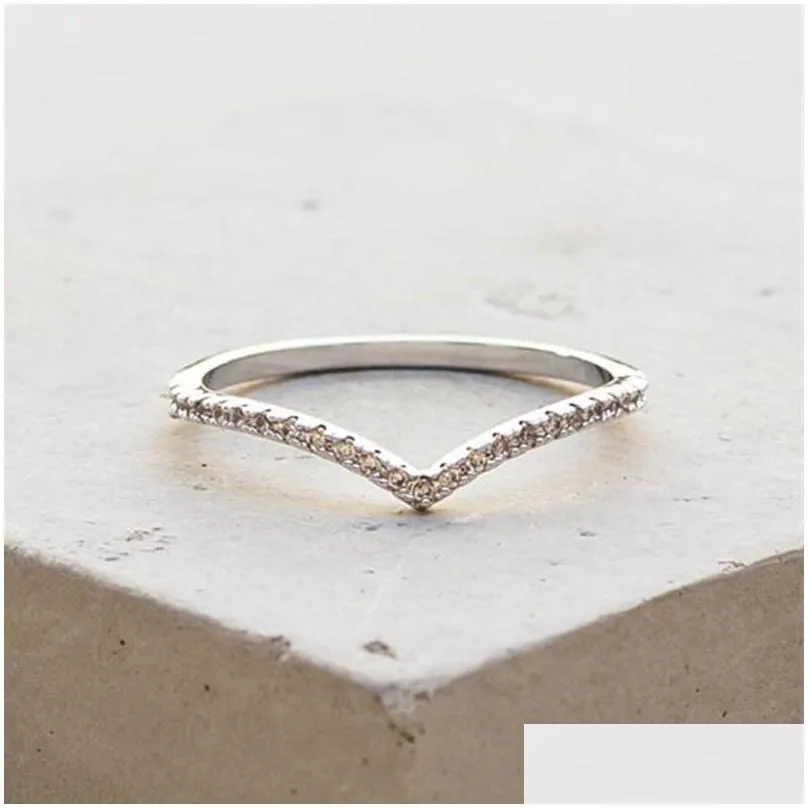 elegant curved v shape thin cz rings silver color wedding band stackable ring womens jewelry gift