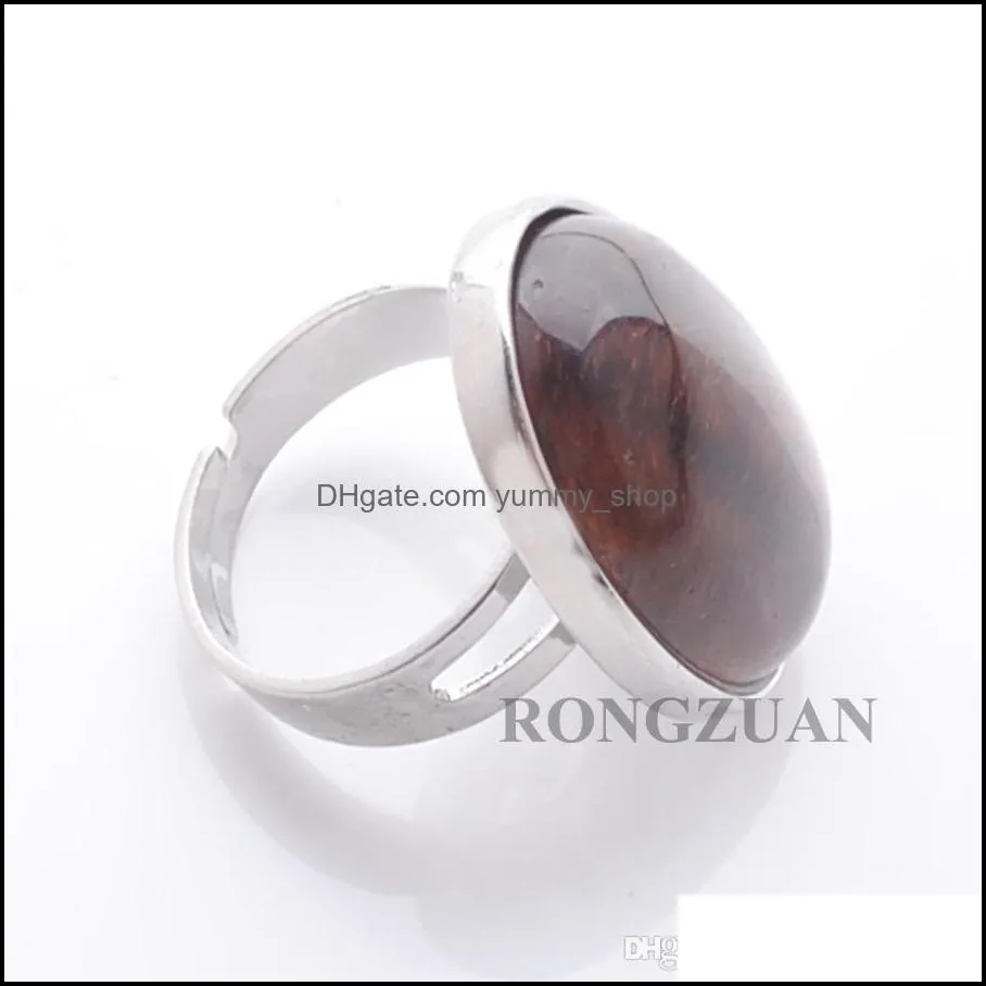 natural stone rings for women oval tigers eye bead adjustable party rings resizable fashion jewelry silver color dx3071