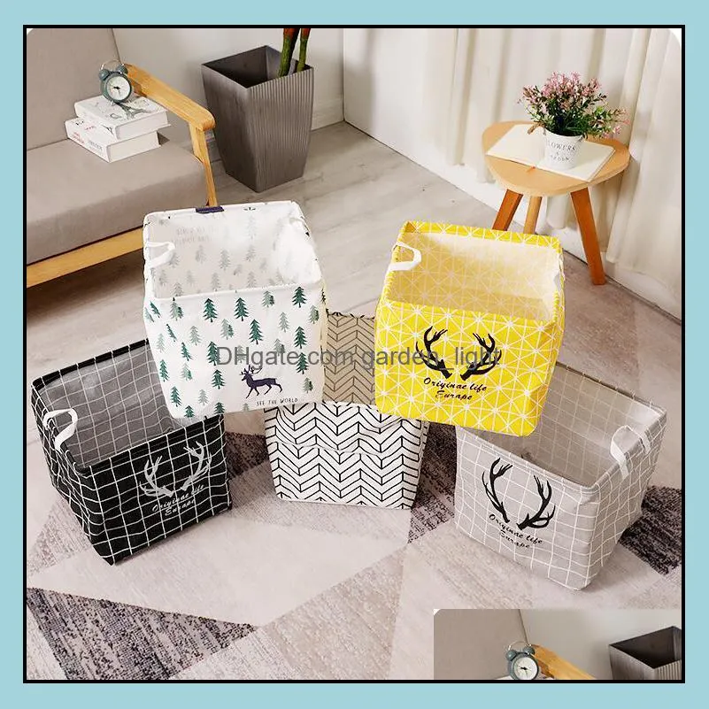 folding storage baskets bucket cotton and linen children toy bag top waterproof bathroom dirty clothes laundry box lxl273a