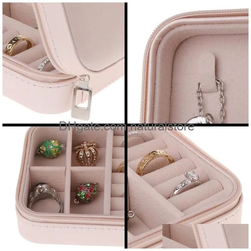 portable jewelry box zipper leather storage organizer jewelry holder packaging display travel jewelry case gift boxes for women