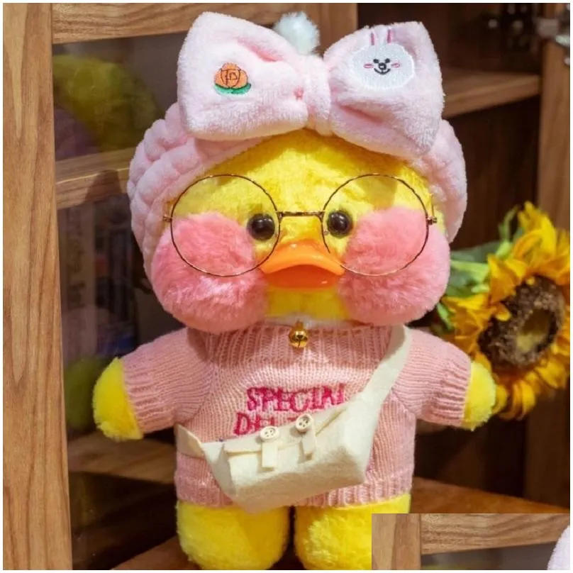 plush dolls 30cm pink duck yellow lalafanfan duck cafe girl plush toy cute kawaii lalafanfan doll wearing glasses wearing clothes toys gift