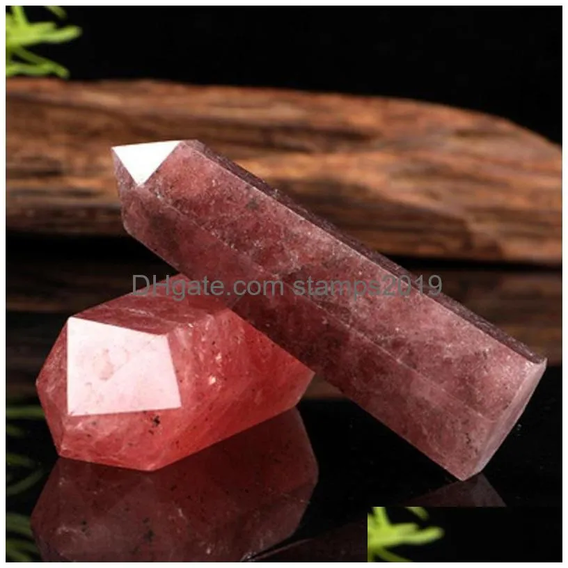 natural strawberry crystals arts decoration ornament mineral healing wands reiki ability quartz pillars crystal point