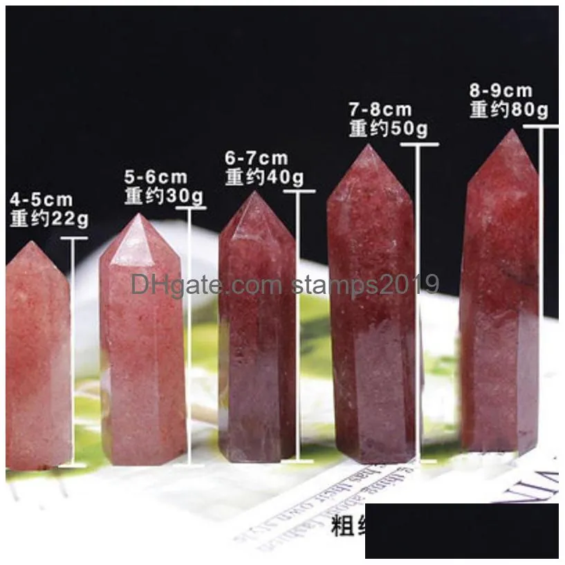 natural strawberry crystals arts decoration ornament mineral healing wands reiki ability quartz pillars crystal point