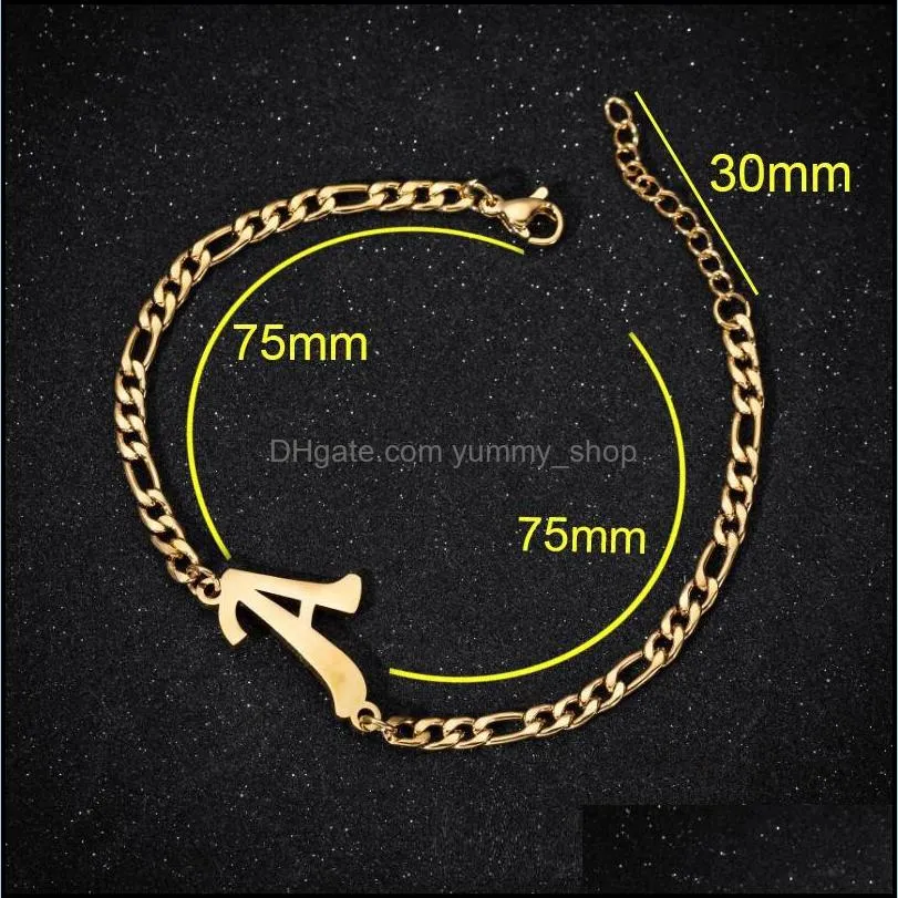 silver gold figaro chain 26 letters bracelet fashion stainless steel initials bracelet anklet for men women