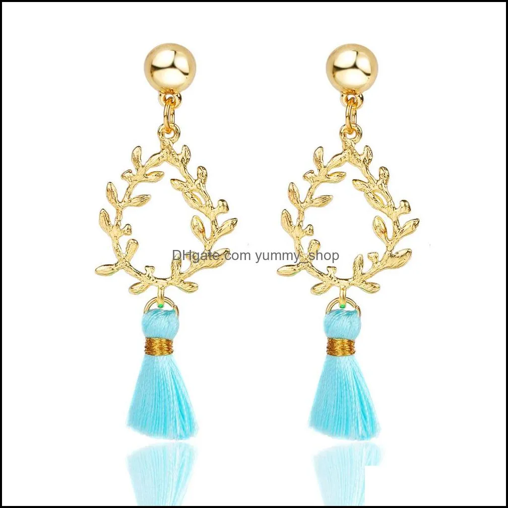  fashion boho ethnic crystal beads long tassel drop earrings ethnic fashion bohemian colorful tassel earrings hollow waterdrop shape