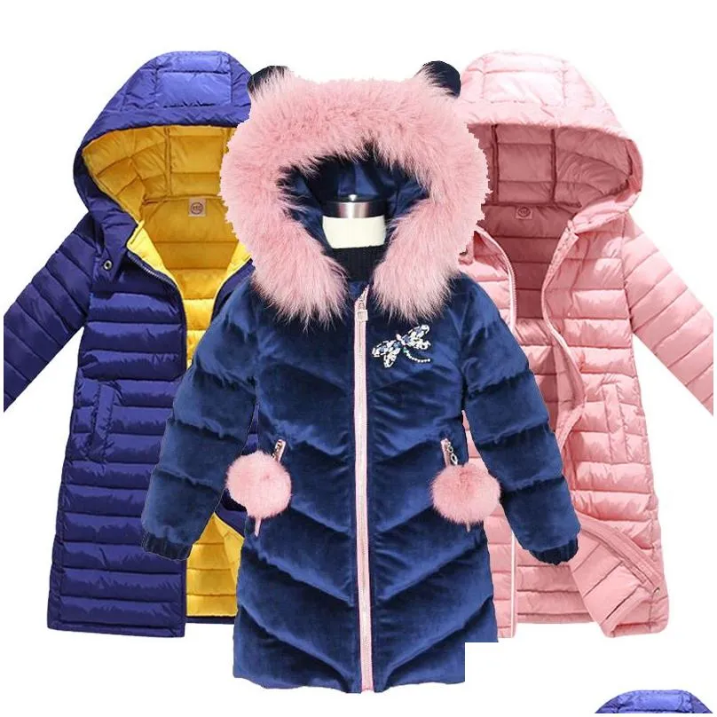 down coat children winter teenager thickened hooded cottonpadded parka kids warm long jackets toddler outerwear 221012