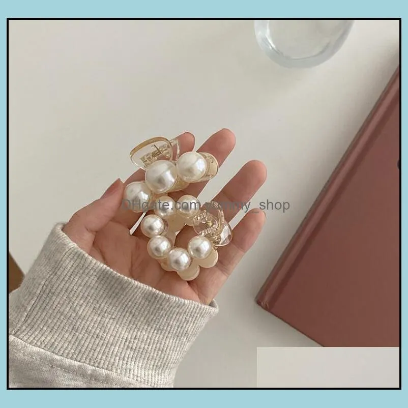 mini round pearl hair clips claw clamps for women girls chic barrettes crab hairpins styling fashion hair accessories