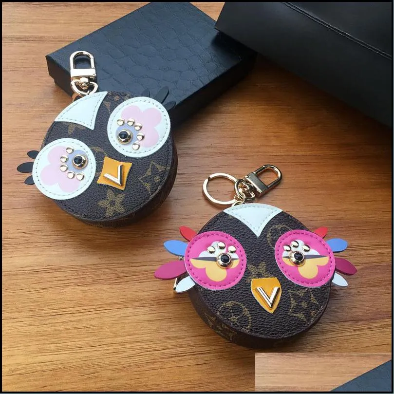 cute owl keychains designer animal car key rings leather coin keys holder purse zipper bag