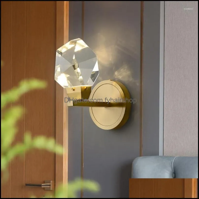 wall lamps modern minimalist crystal lamp living room bedroom bedsize diamond design copper light sconces