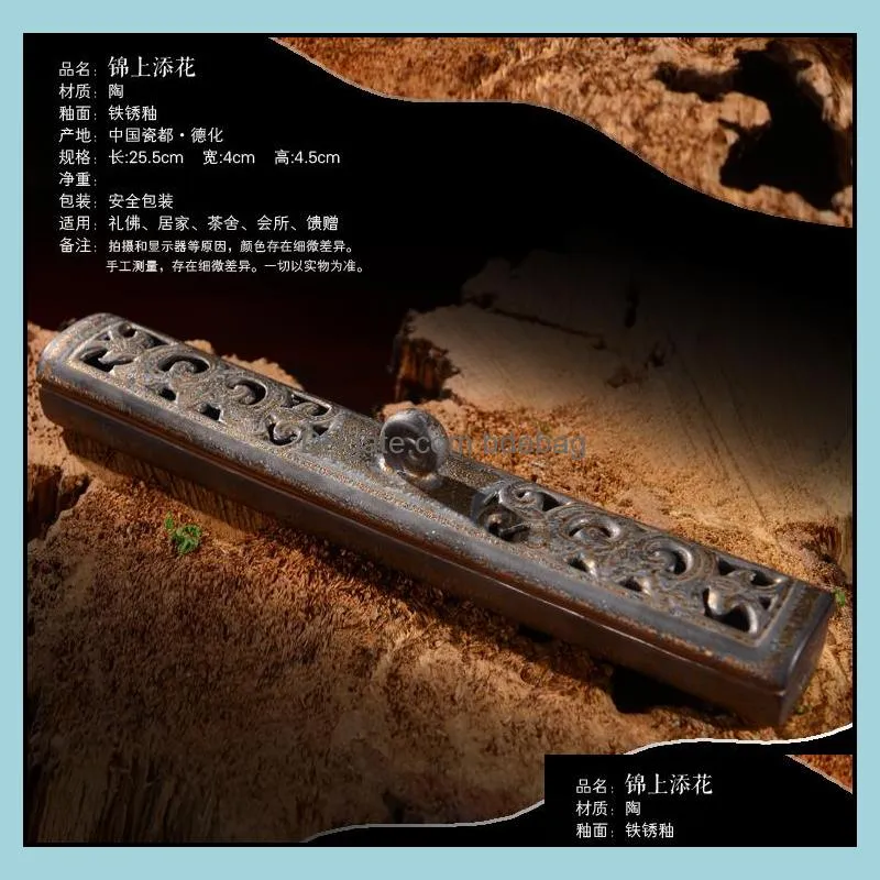 lang de ceramic incense line horizontal interior hand carved hollow sandalwood incense box.