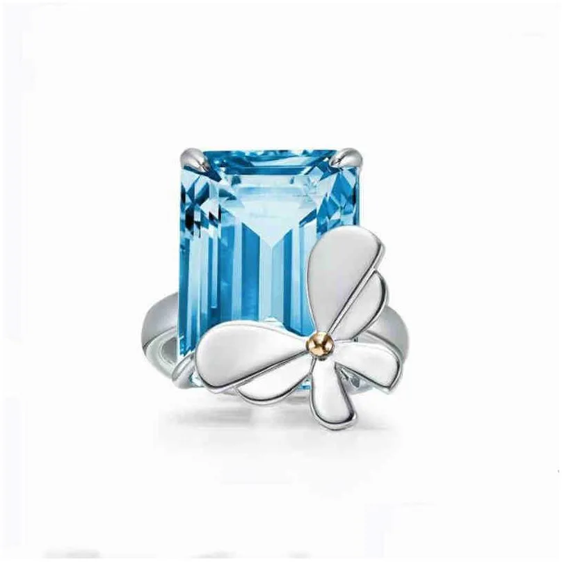 selling  home ring 925 silver love bugs inlaid with topaz bee ring blue butterfly228a9073978