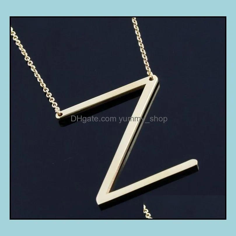 women fashion sideways personalized az letter name initial gold silver plated stainless steel necklace pendant for girls gift