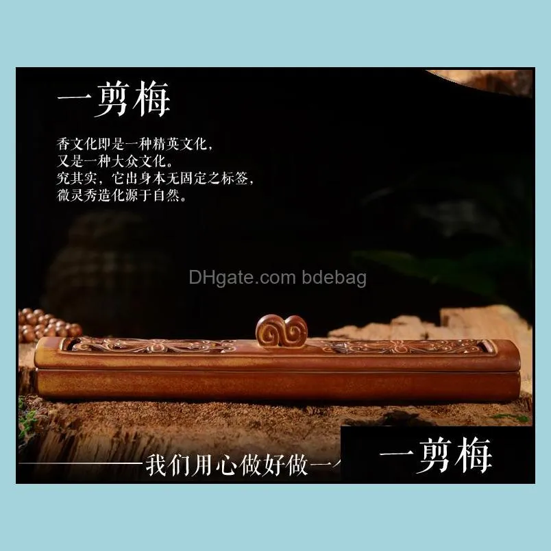 lang de ceramic incense line horizontal interior hand carved hollow sandalwood incense box.