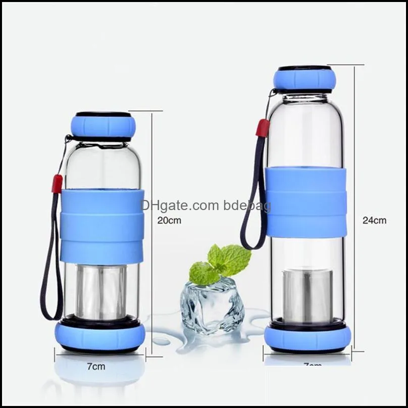 water bottles bpa 420/550ml creative portable rope glass bottle fruit juice kettle drink cup directly stainless steel tea