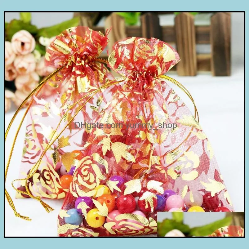 500pcs patterns luxury organza jewelry bags christmas wedding voile gift bag drawstring jewellry packaging gift pouch 7x9cm