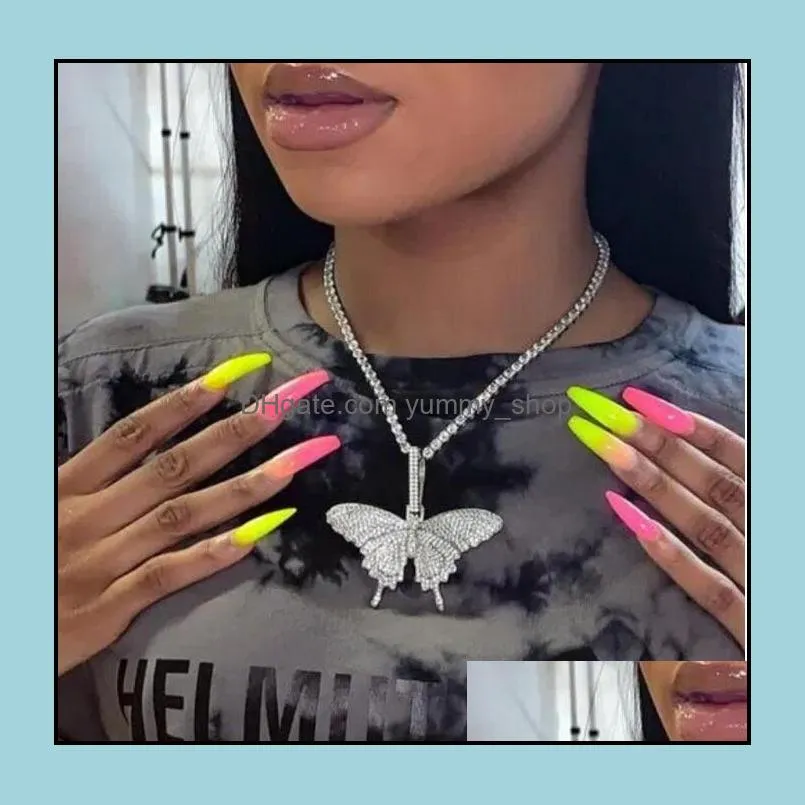 statment big butterfly pendant necklace hip hop iced out rhinestone chain for women bling tennis chain crystal animal choker jewelry