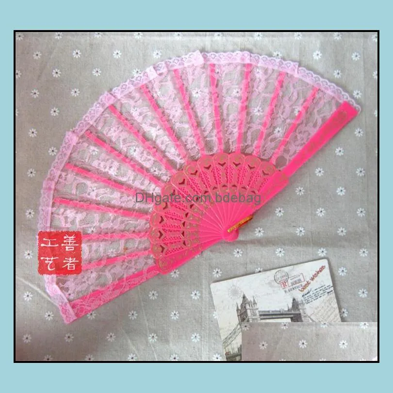 50pcs/lot wedding white lace fan hand fans fancy dress geisha / spanish dhs 