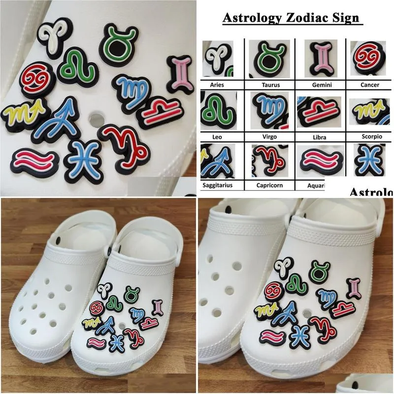 wholesale astrology zodiac sign shoe charms clog shoes accessories and wristband bracelet decoration xmas party gifts