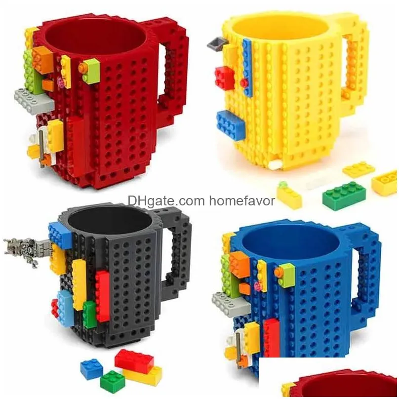 12oz nontoxic abs plastic diy assembly building blocks toy brick mug office gift coffee mug inventory wholesale