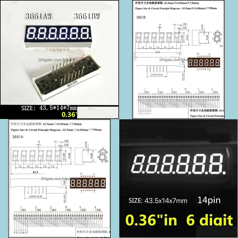 modules 10pcs white 0.36 inch six semi segment digital 6 bit tube common cathode anode 0.36 0.36in led display