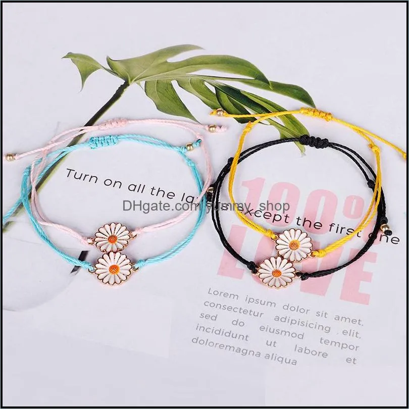 handmade wax thread woven bracelets multilayer friendship braided bracelet wax string with chrysanthemum flower charm for women summer