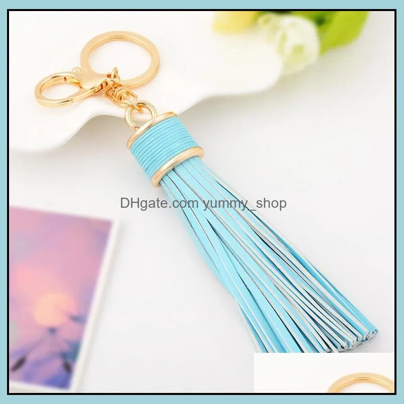 fashion casual pu leather tassels women keychain bag pendant alloy car key chain ring holder retro jewelry 8 colors