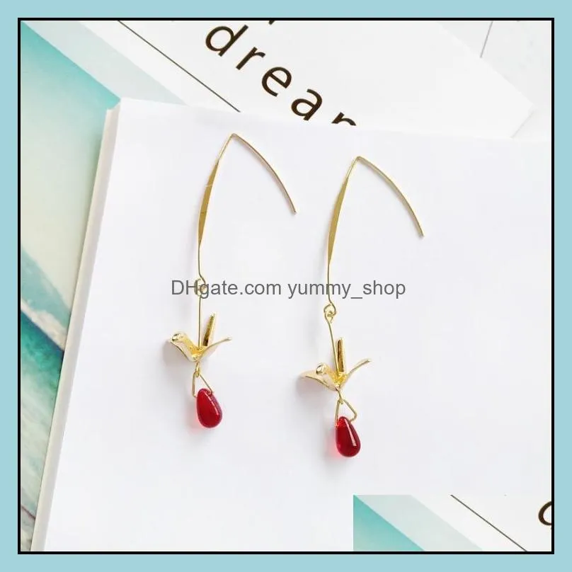 handmade crystal earrings little bird blue water drop long dangle earring with paper crane charm 2019 korean fashion wholesale