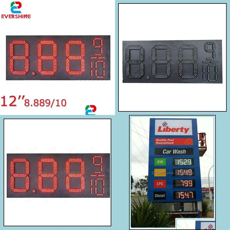8889/10 front access red color 12 inch outdoor high brightness waterproof 7 segment digital number led gas/oil price sign board