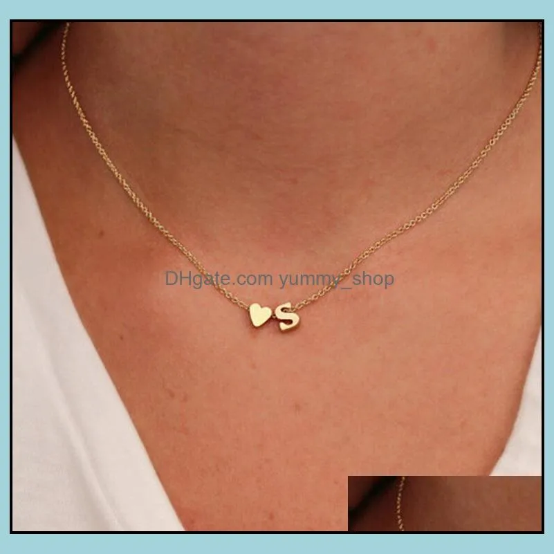26 intial letter alphabet heart pendant necklace for women gold color az letters necklaces chain fashion jewelry gift