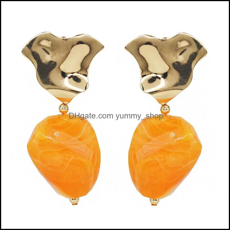 fashion color acrylic earrings irregular geometric metal resin stone dangle earring for women girls jewelry